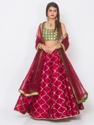 6y collective maroon green embellished sequinned semi stitched lehenga