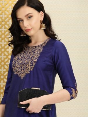 House of Pataudi Blue Embellished Zardozi Kurta