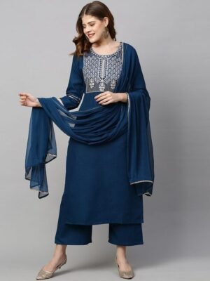 KALINI Women Blue Ethnic Motifs Kurta with Palazzos & With Dupatta