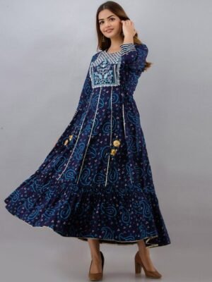 KALINI Women Blue Ethnic Motifs Printed Floral Anarkali Kurta