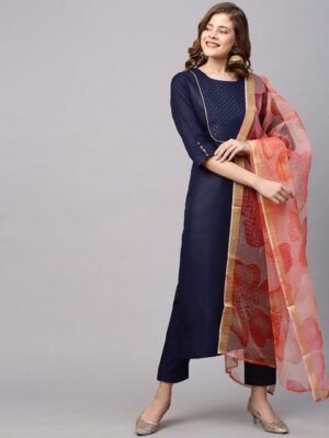 KALINI Women Blue Layered Kurta with Trousers & With Dupatta