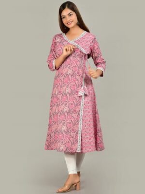 KALINI Women Pink Ethnic Motifs Printed Cotton Kurta