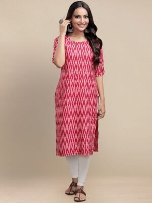 KALINI Women Pink Geometric Printed Crepe Kurta