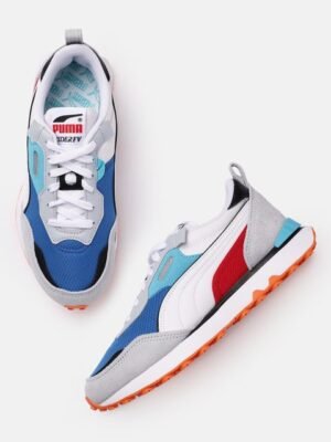 Puma Unisex Blue and Grey Colourblocked Rider Future Vintage Sneakers