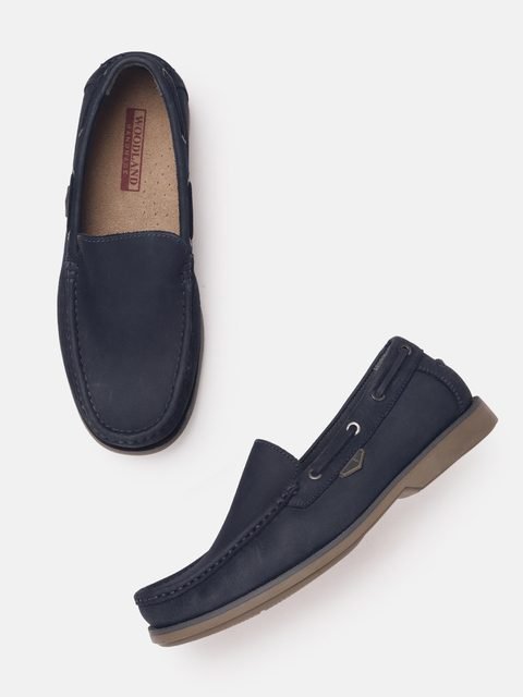 Woodland Men Navy Blue Solid Leather Boat Shoes