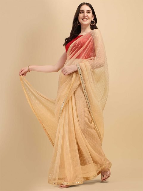 Classic beige and golden hand woven saree – ODHNI