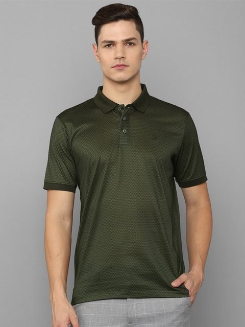 Louis Philippe Grey Cotton Regular Fit Printed Polo T-Shirt