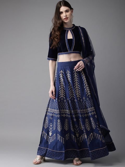 Anouk Navy Blue Ready to Wear Lehenga & Blouse with Dupatta