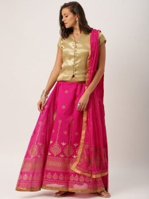 IMARA Gold-Toned & Pink Lehenga Choli with Dupatta