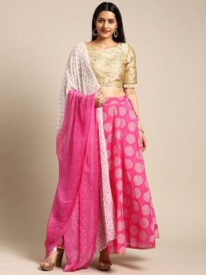 IMARA Pink & Beige Embroidered Ready to Wear Lehenga & Blouse with Dupatta