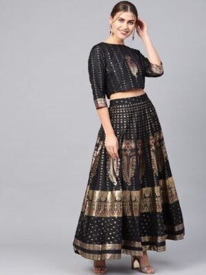 Juniper Black & Golden Foil Print Ready to Wear Lehenga with Blouse