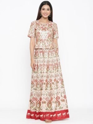 Juniper Cream-Coloured Printed Ready to Wear Lehenga with Blouse