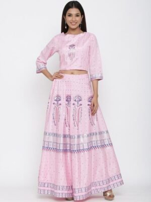 Juniper Pink & Blue Floral Printed Ready to Wear Lehenga with Blouse