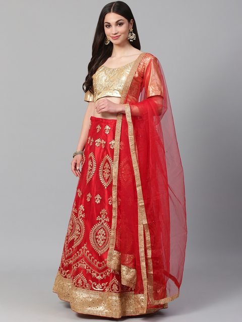 Lavanya The Label Red & Golden Gotta Patti Ready to Wear Lehenga & Blouse  with Dupatta - Absolutely Desi