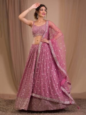 FABPIXEL Embroidered Sequinned Semi-Stitched Lehenga & Unstitched Blouse With Dupatta