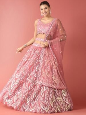 FABPIXEL Embroidered Sequinned Semi-Stitched Lehenga & Unstitched Blouse With Dupatta