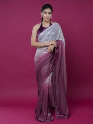 ALIYANA Ombre Embellished Sequinned Net Saree