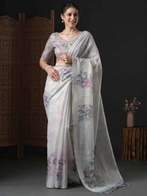 Anouk Floral Printed Sequinned Organza Saree