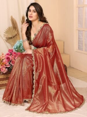 FABMORA Embellished Beads and Stones Net Saree