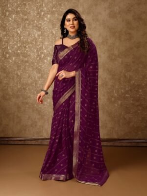 HERE&NOW Floral Embellished Zari Pure Chiffon Saree