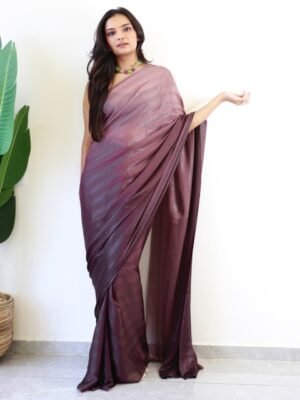 KALINI Burgundy Georgette Ethnic Printed Ready to Wear Saree