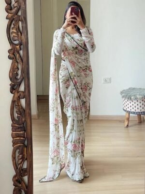 KALINI Floral Printed Pure Georgette Saree