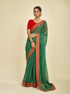 MAHALASA Bandhani Printed Embroidered Pure Chiffon Saree