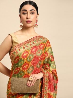 Mitera Bandhani Gotta Patti Pure Chiffon Saree