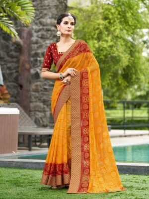 Mitera Bandhani Printed Zari Pure Georgette Saree