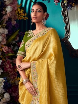 Mitera Checked Woven Design Embroidered Banarasi Saree