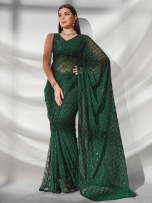 Mitera Green Embellished Sequinned Pure Georgette Saree