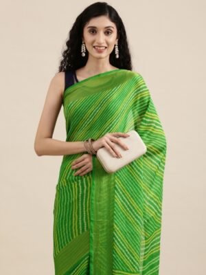 Mitera Green & Yellow Leheriya Print Celebrity Pure Chiffon Saree