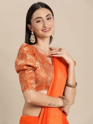 Mitera Orange Pure Chiffon Saree