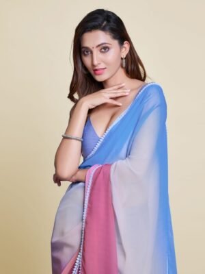 Mitera Pink & White Ombre Pure Chiffon Saree