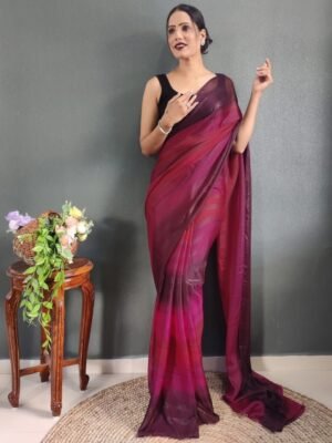 Mitera Striped Zari Georgette Ready to Wear Saree