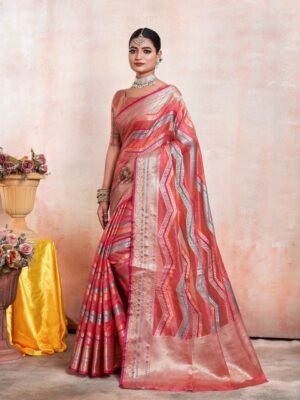 Mitera Woven Design Zari Organza Kanjeevaram Saree