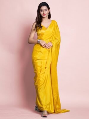 Mitera Yellow Pure Chiffon Saree