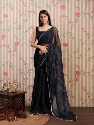 Ode by House of Pataudi Leheriya Poly Georgette Ready to Wear Leheriya Saree