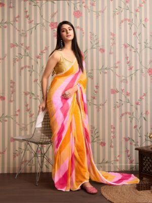 Ode by House of Pataudi Leheriya Poly Georgette Ready to Wear Leheriya Saree