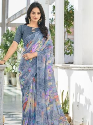 Reboot Fashions Printed Pure Chiffon Maheshwari Saree