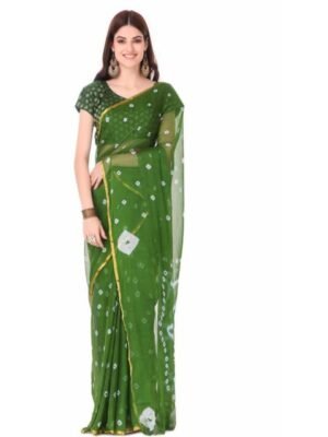 Reboot Fashions Zari Pure Chiffon Bandhani Saree