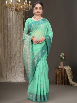 RUDIT CREATION Floral Zari Organza Saree