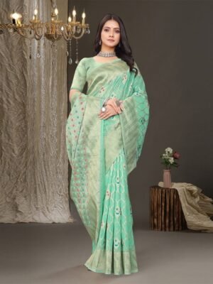 RUDIT CREATION Woven Design Zari Organza Saree