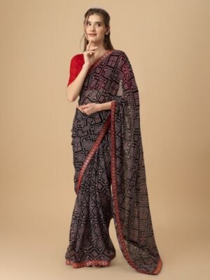 Sangria Bandhani Printed Zari Chiffon Saree