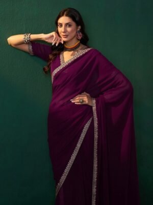 Sangria Embroidered Bordered Sarees