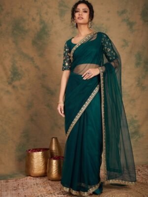 Sangria Embroidered Detailed Net Saree