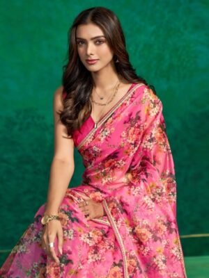 Sangria Floral Printed Organza Saree