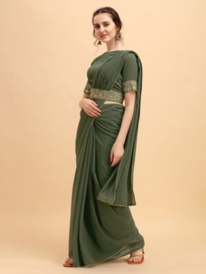 Sangria Olive & Golden Embellished Gotta Patti Saree