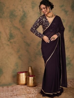 Sangria Purple Embellished Border Saree