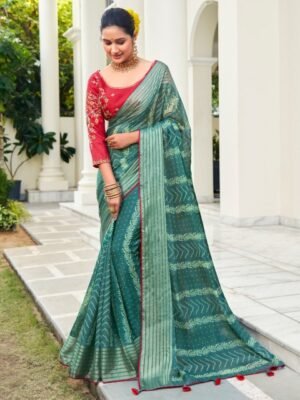 Saree mall Bandhani Printed Zari Pure Chiffon Saree